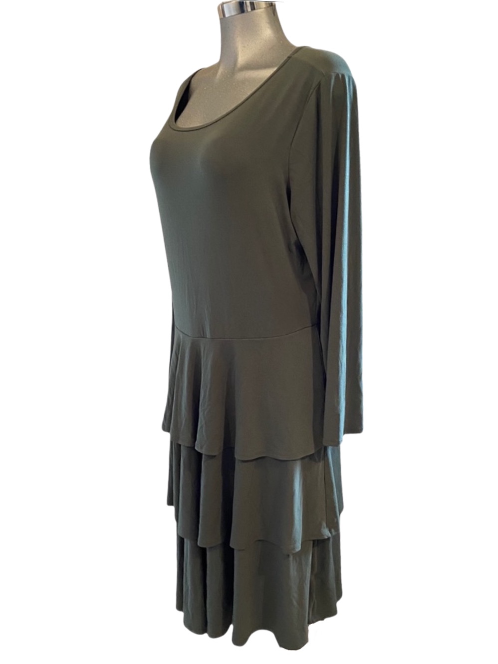 Ruffle Midi Dress Long Sleeve Boho Lagenlook Jersey Knit Stretch Modest Size 3x